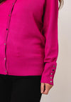 Micha Round Neck Fine Cardigan, Bright Pink