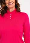 Micha Buttoned Funnel Neck Sweater, Pink