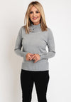 Micha Buttoned Funnel Neck Sweater, Grey