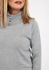 Micha Buttoned Funnel Neck Sweater, Grey