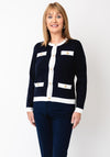 Micha Contrast Gold Button Cardigan, Navy