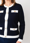 Micha Contrast Gold Button Cardigan, Navy