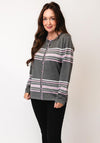 Micha Striped Fine Knit Cardigan, Grey