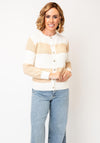 Micha Colour Block Striped Chunky Knit Cardigan, Beige