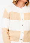 Micha Colour Block Striped Chunky Knit Cardigan, Beige