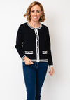 Micha Striped Trim Knit Cardigan, Navy