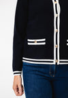 Micha Striped Trim Knit Cardigan, Navy