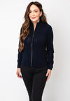 Micha Knit Trim Zip Through Knit Cardigan, Navy