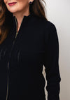 Micha Knit Trim Zip Through Knit Cardigan, Navy