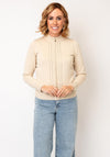 Micha Knit Trim Zip Through Knit Cardigan, Beige