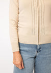 Micha Knit Trim Zip Through Knit Cardigan, Beige