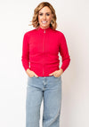 Micha Knit Trim Zip Through Knit Cardigan, Fuchsia Pink