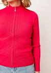 Micha Knit Trim Zip Through Knit Cardigan, Fuchsia Pink