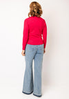 Micha Knit Trim Zip Through Knit Cardigan, Fuchsia Pink