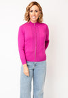 Micha Knit Trim Zip Through Knit Cardigan, Magenta Pink