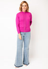 Micha Knit Trim Zip Through Knit Cardigan, Magenta Pink
