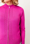Micha Knit Trim Zip Through Knit Cardigan, Magenta Pink