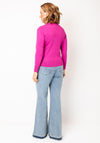 Micha Knit Trim Zip Through Knit Cardigan, Magenta Pink