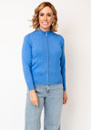 Micha Knit Trim Zip Through Knit Cardigan, Blue