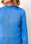 Micha Knit Trim Zip Through Knit Cardigan, Blue
