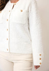 Micha Fringed Button Up Knit Cardigan, White