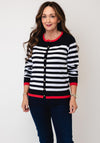 Micha Stripped Button Up Fine Knit Cardigan, Navy