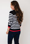 Micha Stripped Button Up Fine Knit Cardigan, Navy