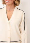 Micha Printed Logo Button Up Contrast Detail Cardigan, Beige