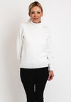 Micha Roll Neck Embellished Sleeve Knit Sweater, White