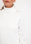 Micha Roll Neck Embellished Sleeve Knit Sweater, White