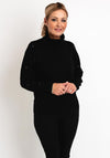 Micha Roll Neck Embellished Sleeve Knit Sweater, Black