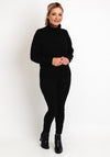Micha Roll Neck Embellished Sleeve Knit Sweater, Black