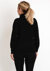 Micha Roll Neck Embellished Sleeve Knit Sweater, Black
