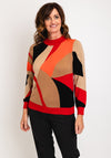 Micha Block Pattern Knit Sweater, Red Multi
