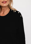 Micha Stud Shoulder Knit Sweater, Black