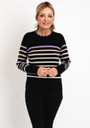 Micha Scallop Trim Neckline Striped Knit Sweater, Black