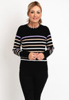 Micha Scallop Trim Neckline Striped Knit Sweater, Black