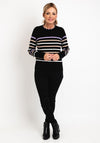 Micha Scallop Trim Neckline Striped Knit Sweater, Black