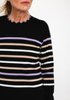 Micha Scallop Trim Neckline Striped Knit Sweater, Black