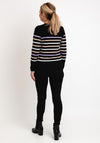 Micha Scallop Trim Neckline Striped Knit Sweater, Black