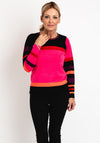 Micha Round Neck Stripe Knit Sweater, Pink