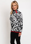 Micha Zip Roll Neck Knit Sweater, Black & White
