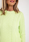 Micha Round Neck Cable Knit Sweater, Pale Lime