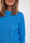 Micha Round Neck Cable Knit Sweater, Azure Blue