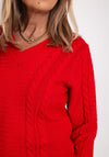 Micha V-Neck Cable Knit Sweater, Paradi Red