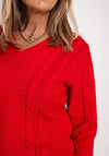 Micha V-Neck Cable Knit Sweater, Paradi Red