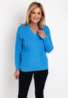 Micha V-Neck Cable Knit Sweater, Azure Blue
