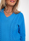 Micha V-Neck Cable Knit Sweater, Azure Blue