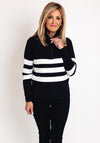 Micha Striped Quarter Zip Knitted Sweater, Navy & Off-White