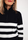 Micha Striped Quarter Zip Knitted Sweater, Navy & Off-White
